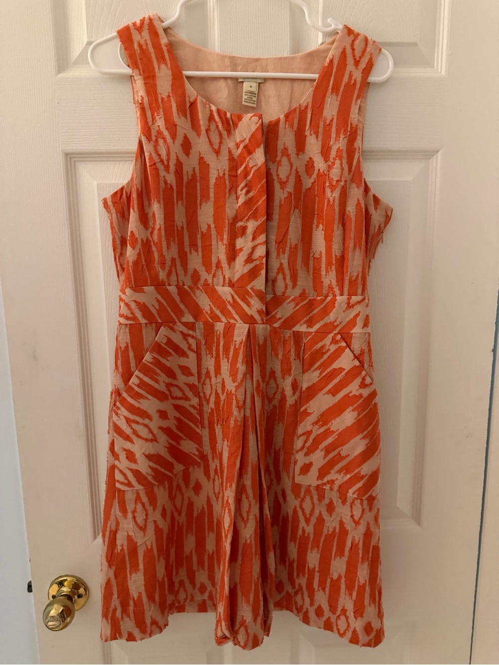 J. Crew Orange and Cream Sleeveless Printed Fit-and-Flare Dress